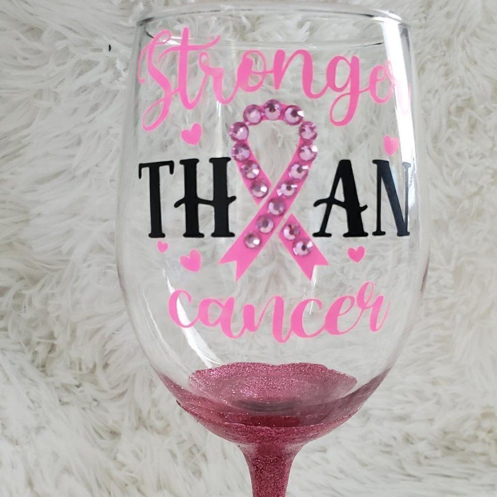 Breast Cancer Wine Glass, Pink Rhinestone Tumbler
